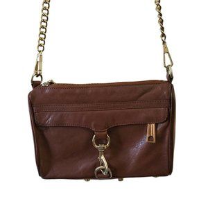 Rebecca Minkoff Womens Leather Bag Brown Crossbody Mini Mac Chain Strap